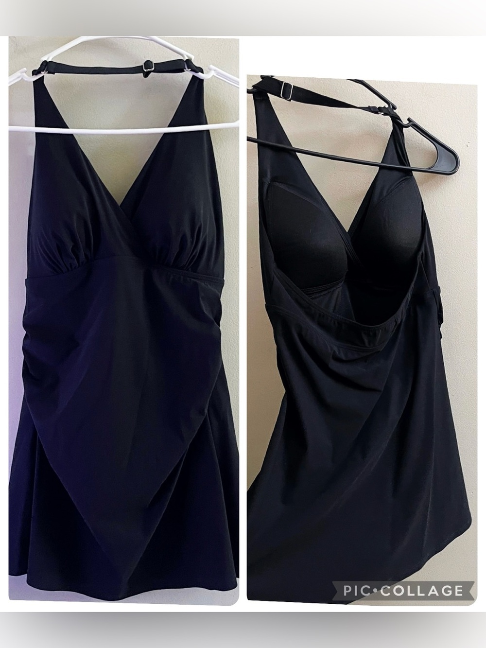 L.L. Bean Swimtop UPF 50+ Black Halter Tankini Preppy Chic Minimalist Beach
